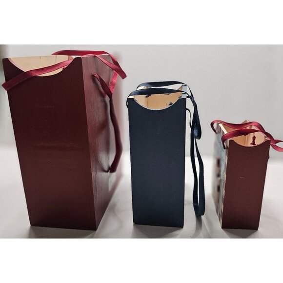 Set Of 3 Wooden "Let It Snow" Decorative Winter Boxes With Ribbon Handles - Picture 5 of 9